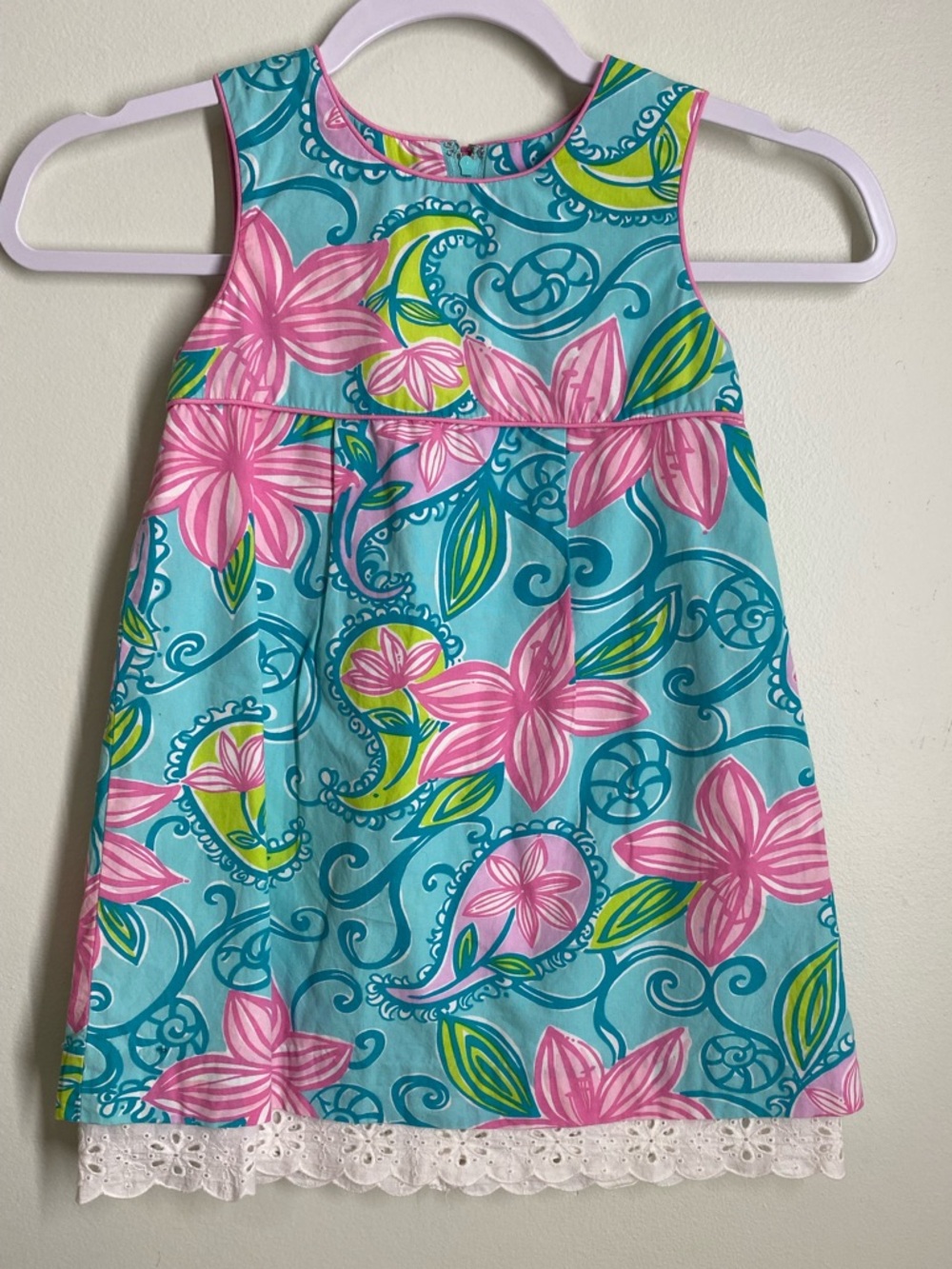 Girls Lilly Pulitzer Sleeveless Pink & Aqua Floral Dress with Lace